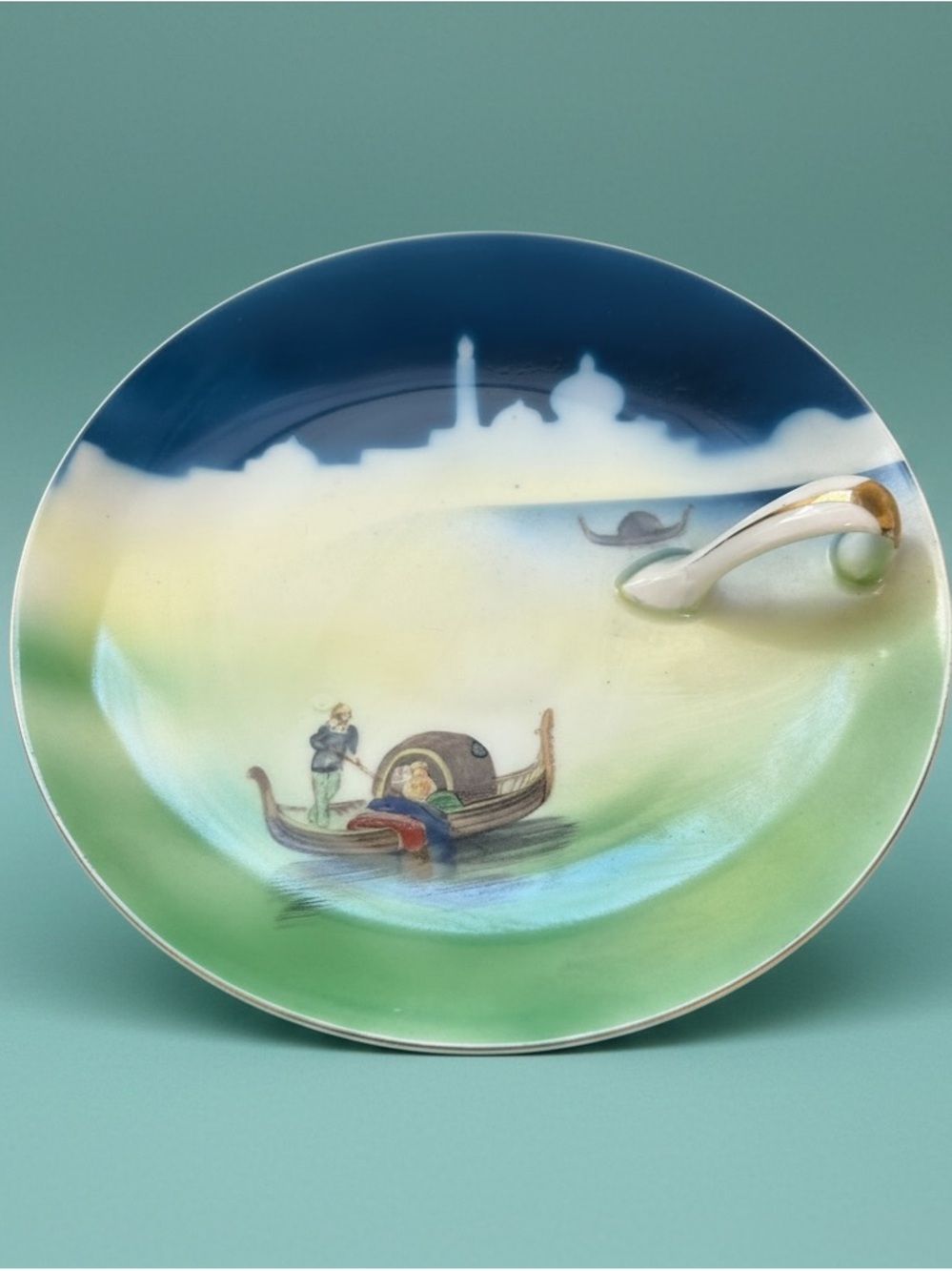 Vintage Noritake Hand Painted Man in Boat Lemon Tidbit Server Tray Plate